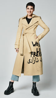 Hand-Painted Trench Coat – “Women Life Freedom”