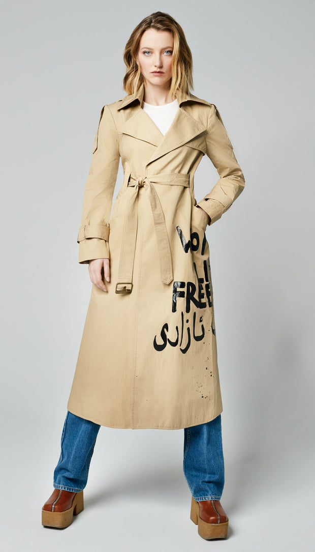 Hand-Painted Trench Coat – “Women Life Freedom”